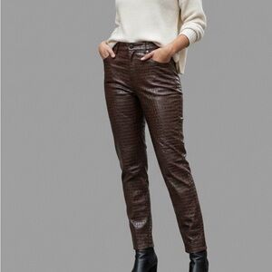 Dynamite Chocolate Croc-Embossed Tapered Leg Pants size 0